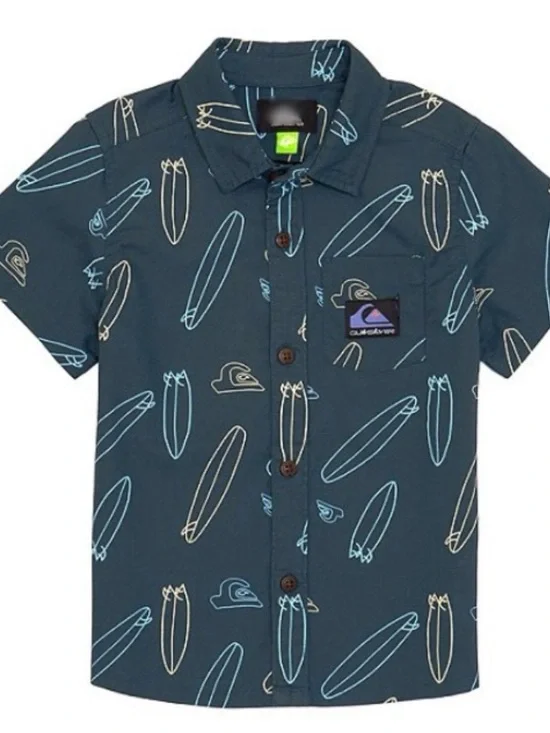 Quiksilver Navy Short Sleeve Surfboard Print Button-Up Shirt - Picture 1 of 2